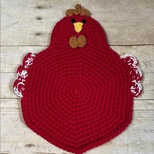 New Handmade Crochet Chicken Hot Pad/Trivet Red